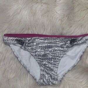 Sinful by Affliction metallic silver bikini bottom with black rhinestone NWOT